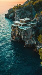 a house on a cliff above water:Cliffside Living