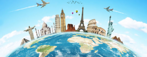 a world map with famous monuments-Travel the World